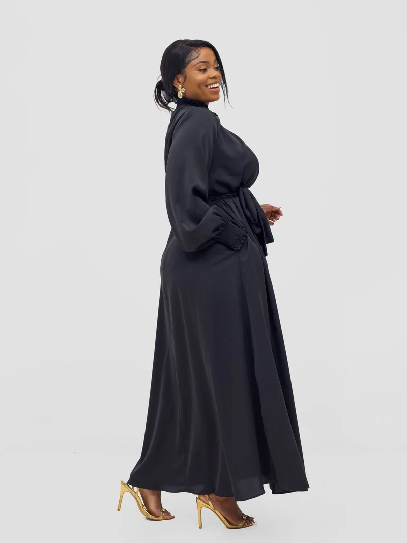 Vivo Ayah Shirred Neck Tent Maxi Dress - Black