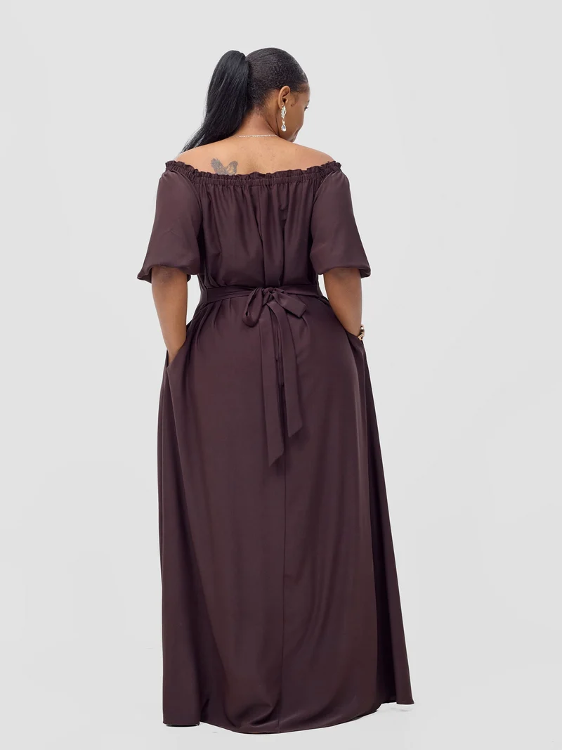 Vivo Ayla Bubble Sleeve Maxi Dress - Brown