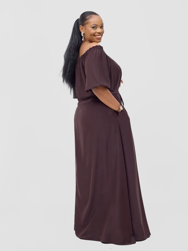Vivo Ayla Bubble Sleeve Maxi Dress - Brown
