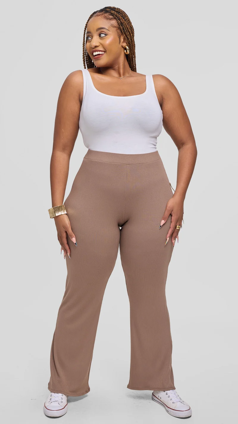 Vivo Studio Flared Pants in Rib - Taupe