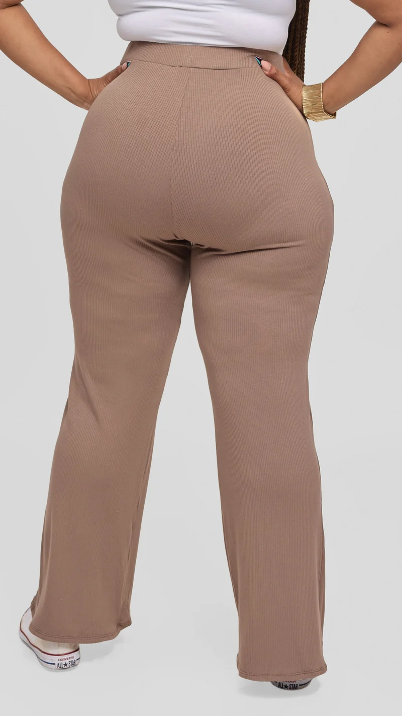Vivo Studio Flared Pants in Rib - Taupe
