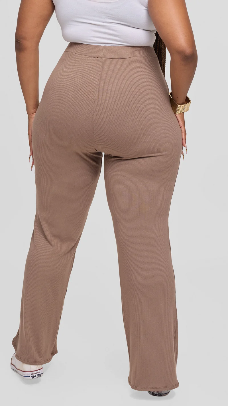 Vivo Studio Flared Pants in Rib - Taupe