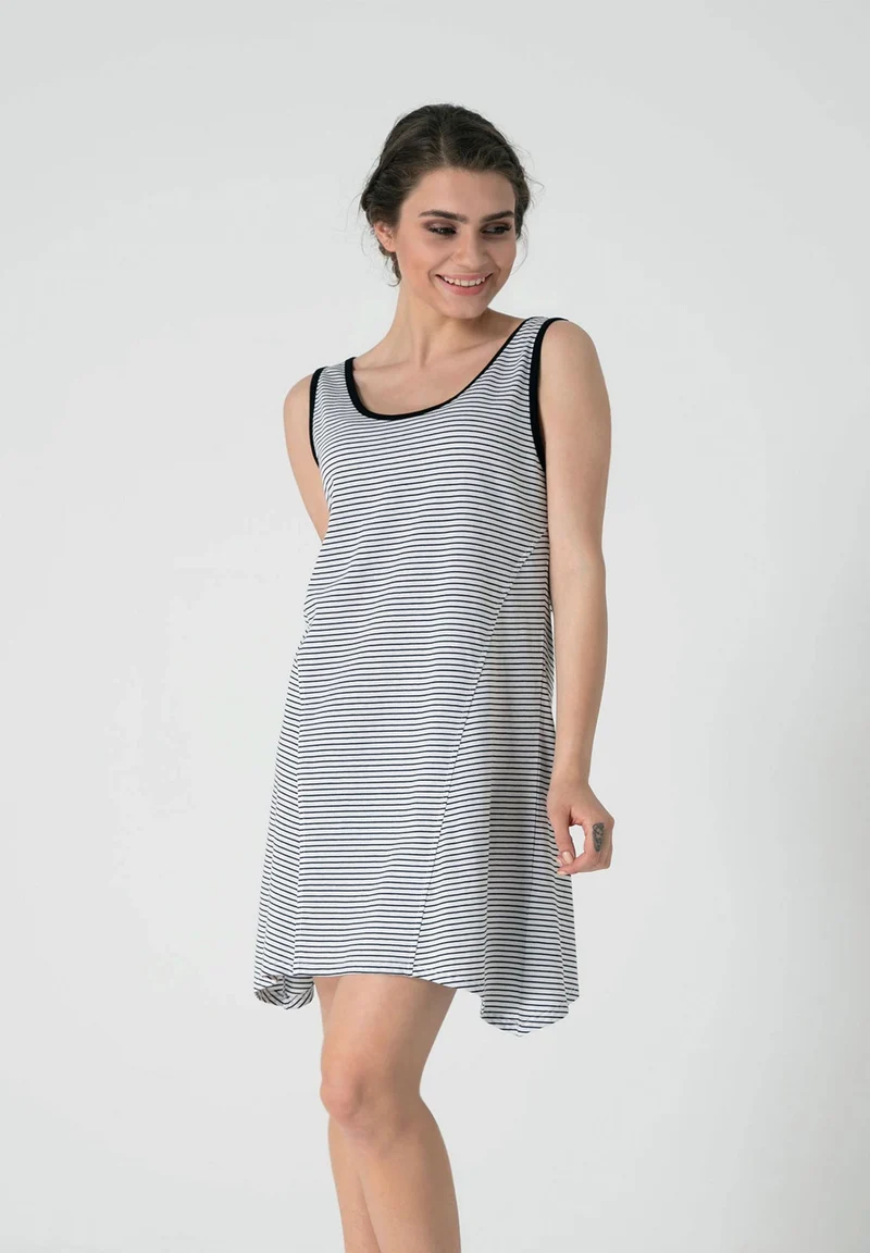 Ärmelloses Gestreiftes Jersey-Kleid aus Bio-Baumwolle