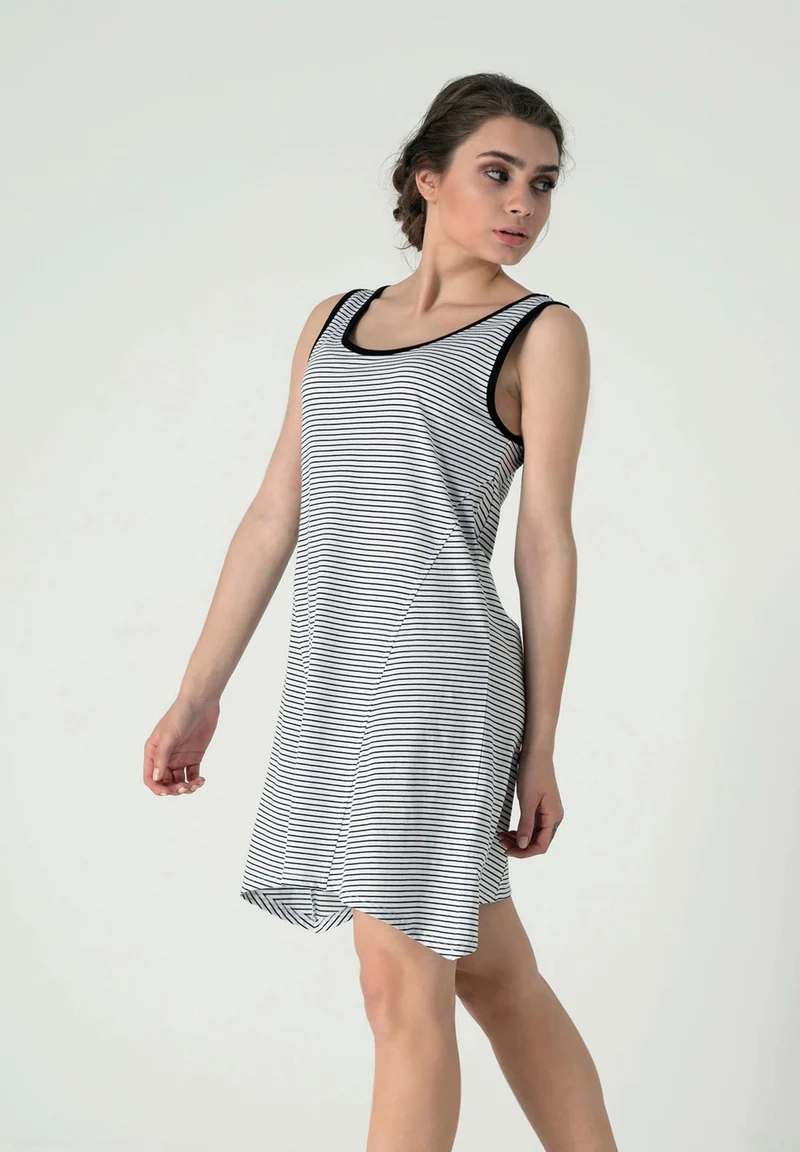 Ärmelloses Gestreiftes Jersey-Kleid aus Bio-Baumwolle