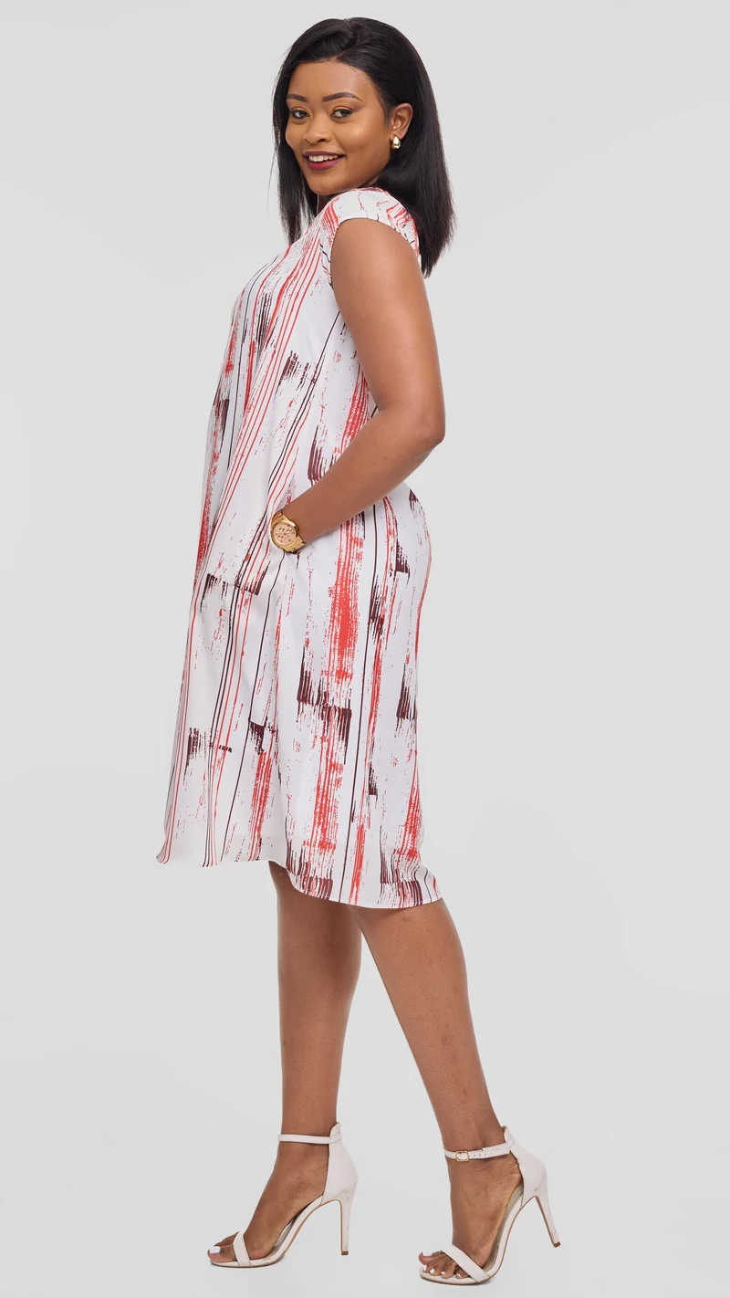 Vivo Sierra Cap Sleeve Tent Dress in Chiffon - White / Red Siolo Print