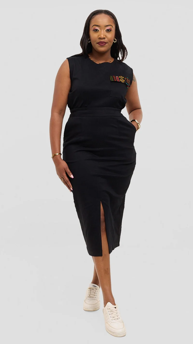 Home Of Calor Front Slit Dress - Marlot Maven - Black