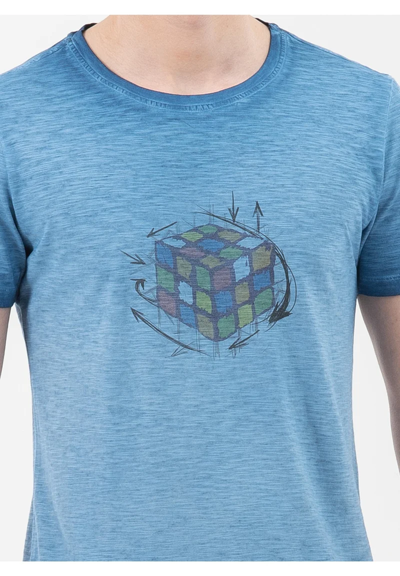 Garment Dyed T-Shirt aus Bio-Baumwolle mit Rubik's Cube-Print