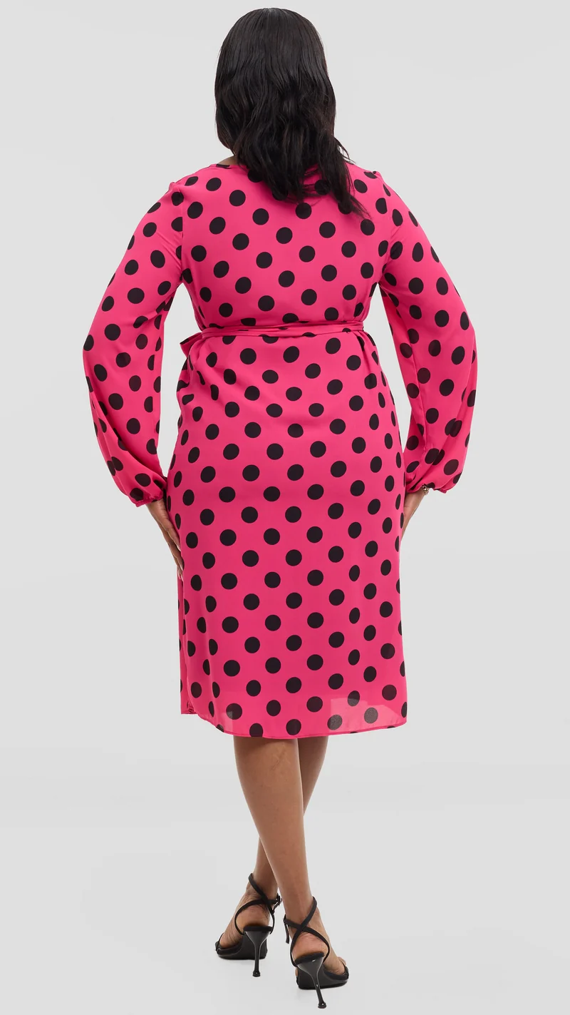 Vivo Zawadi Shift Dress in Chiffon - Pink / Black Polka Dot