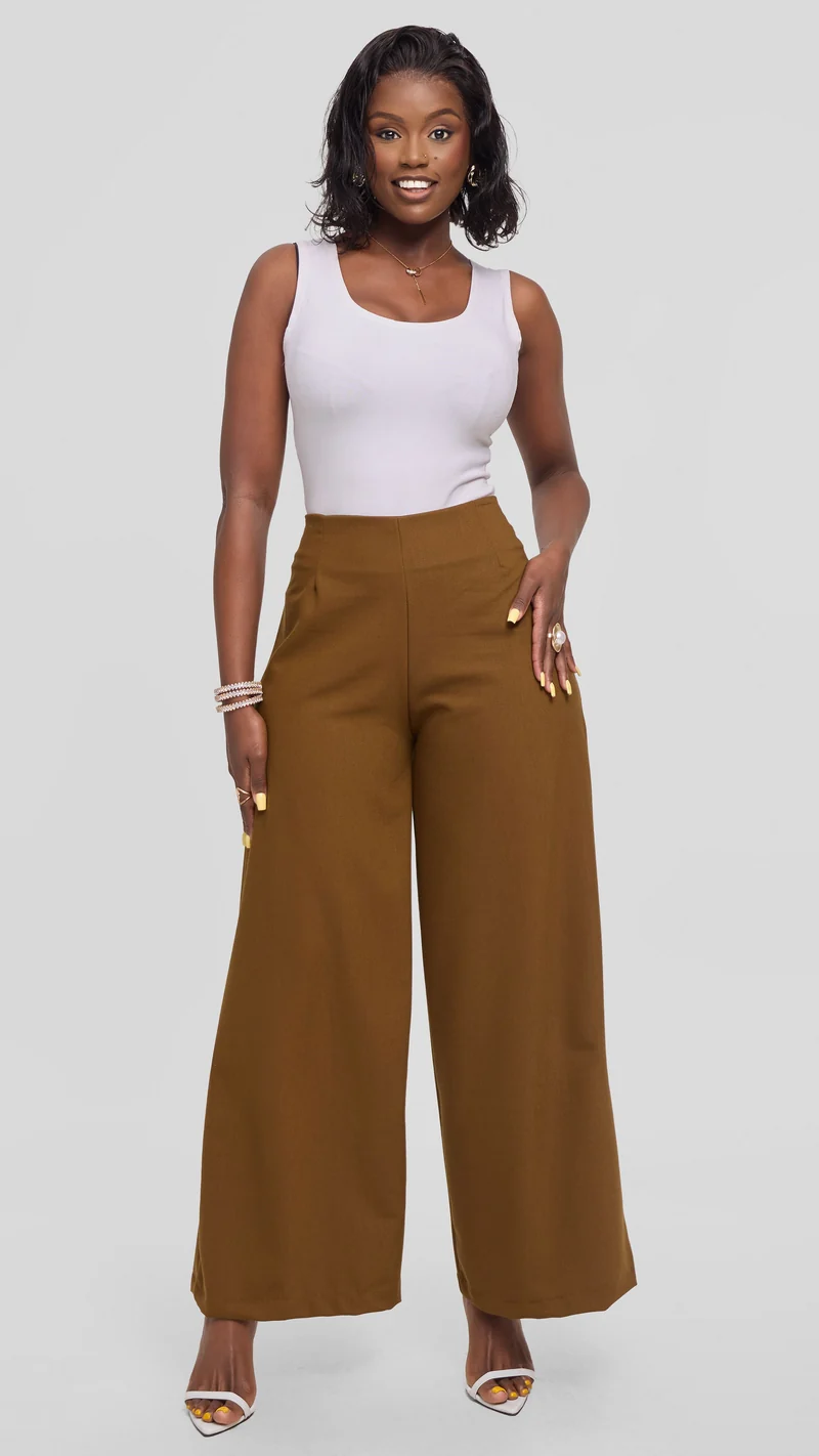 Vivo Diella Wide Leg Pants in Twill - Dark Olive