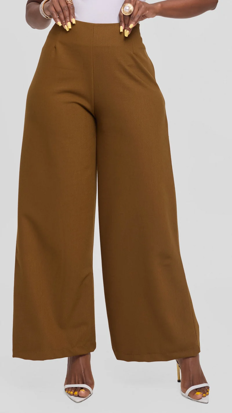 Vivo Diella Wide Leg Pants in Twill - Dark Olive