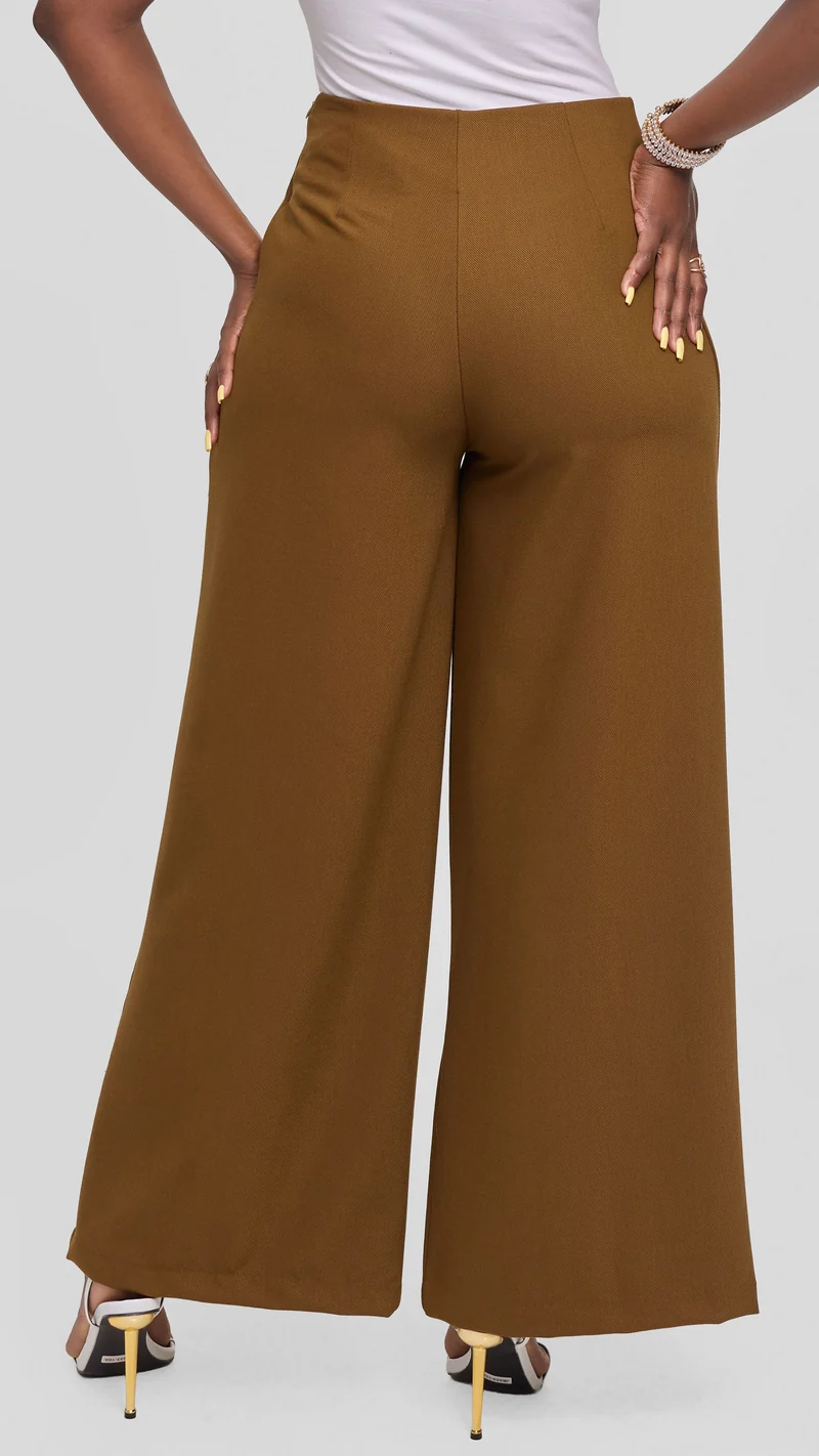 Vivo Diella Wide Leg Pants in Twill - Dark Olive