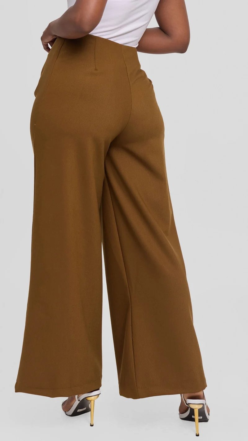 Vivo Diella Wide Leg Pants in Twill - Dark Olive
