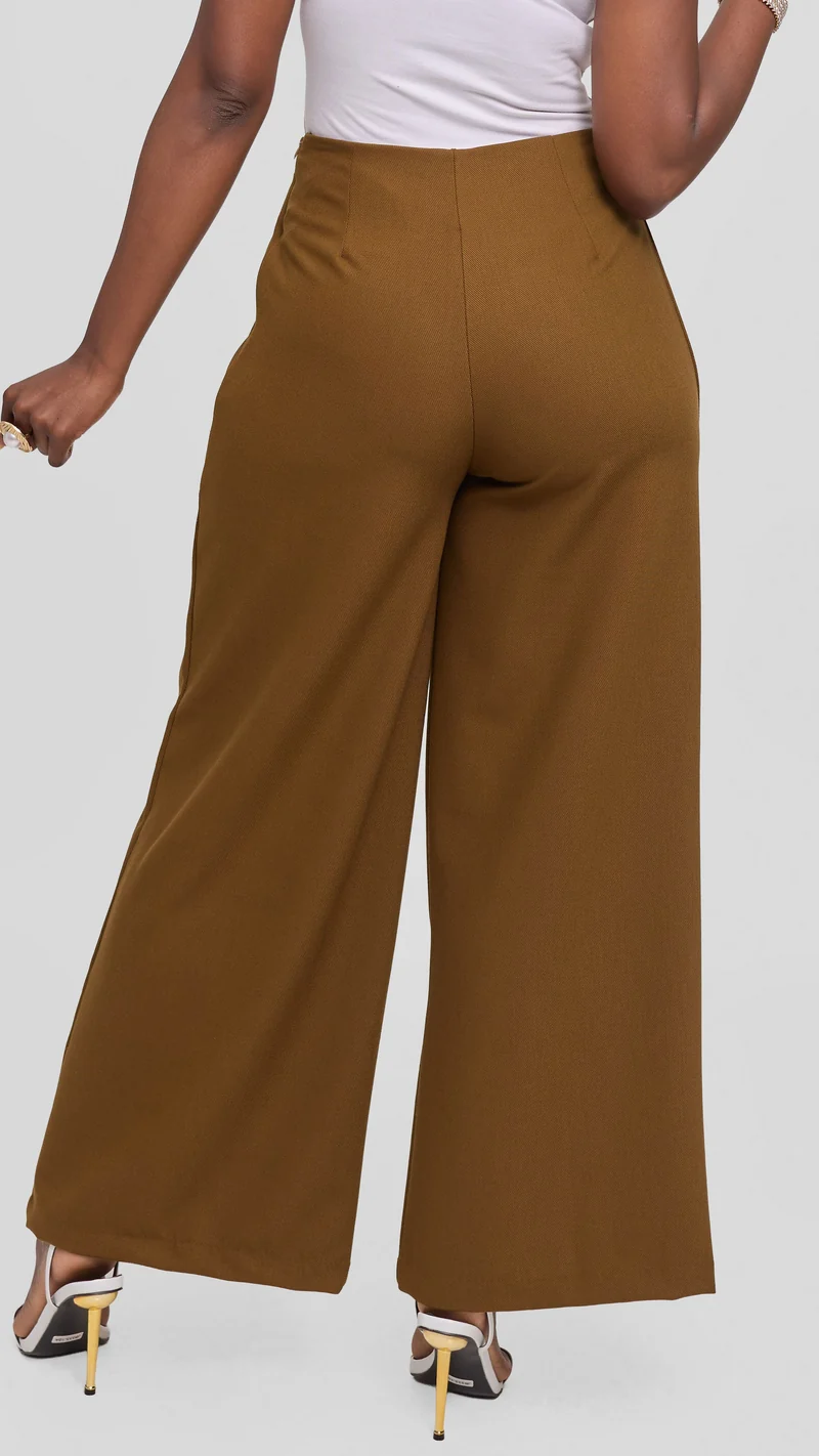 Vivo Diella Wide Leg Pants in Twill - Dark Olive
