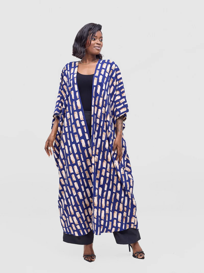 Vivo Ayla Maxi Kimono - Navy / Peach Alya Print