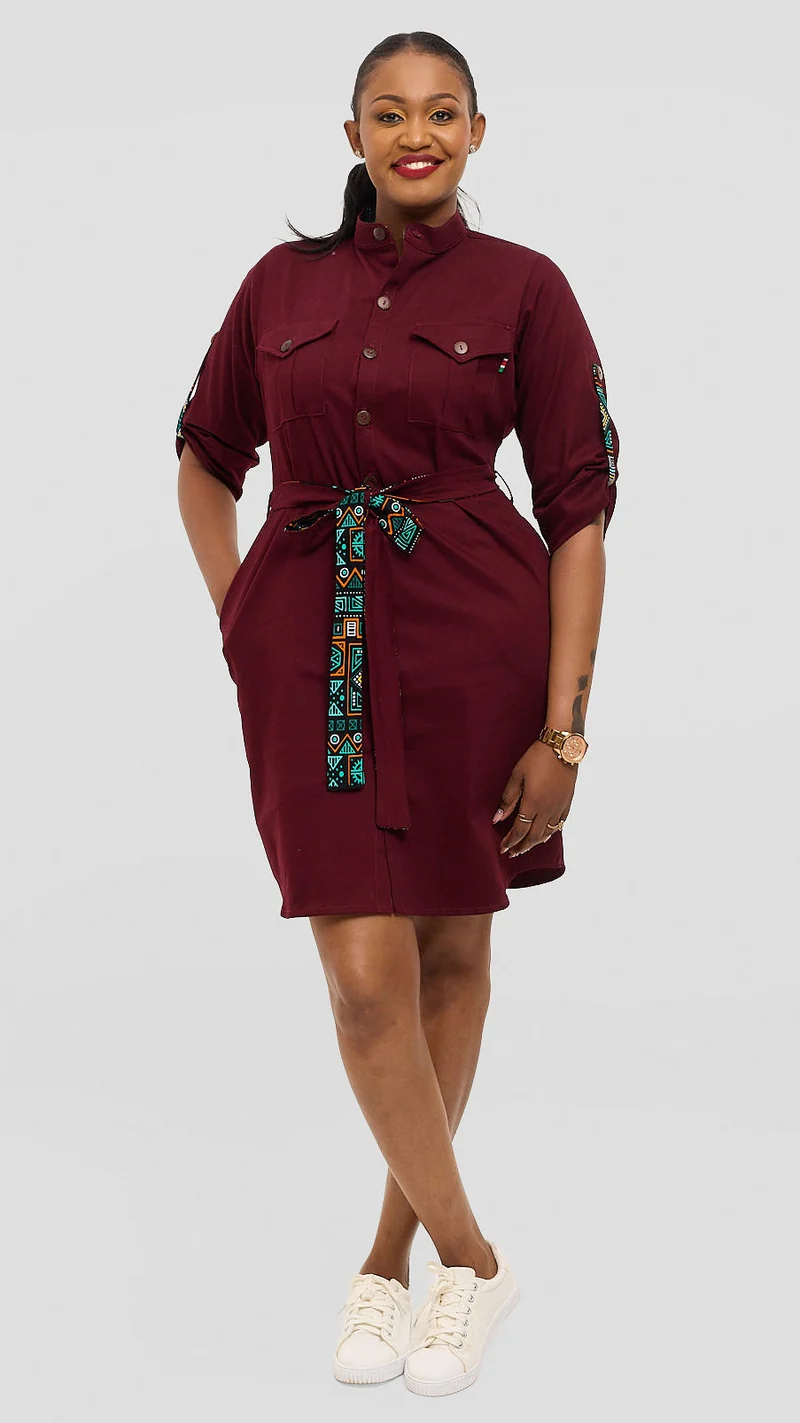 Home of Calor Lulu Shirt Dress - Maroon