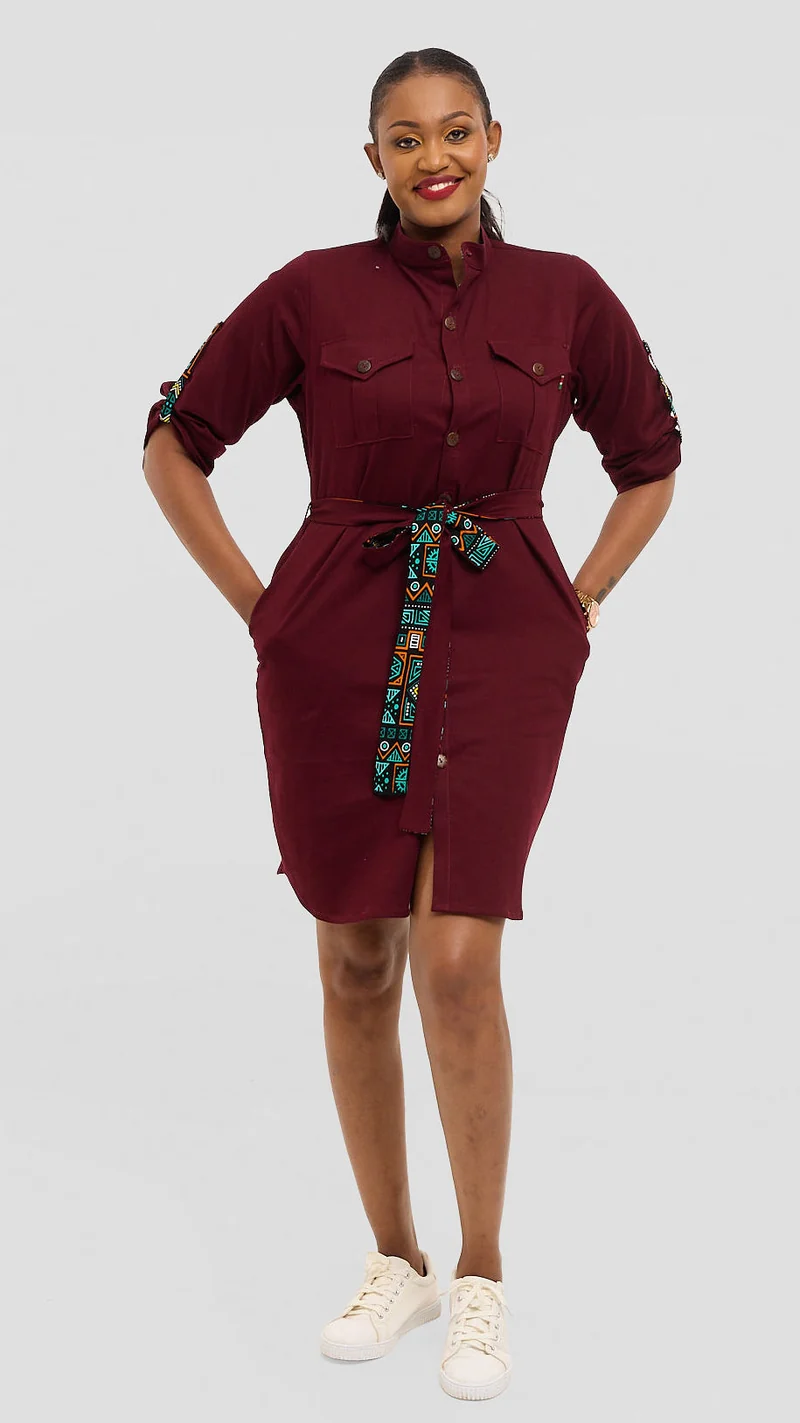 Home of Calor Lulu Shirt Dress - Maroon