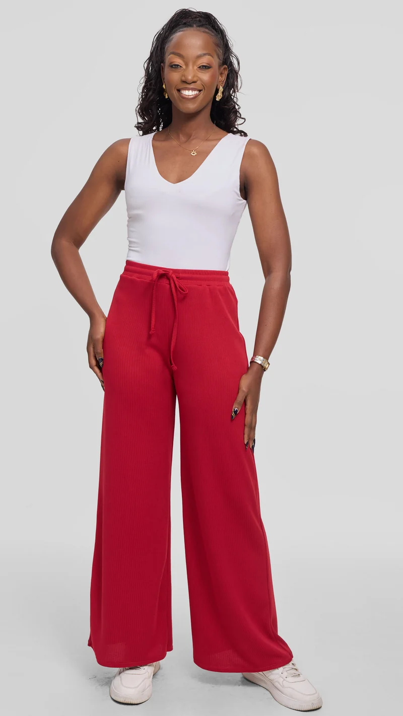 Vivo Ria Drawstring Pants in Stretch Rib - Dark Red
