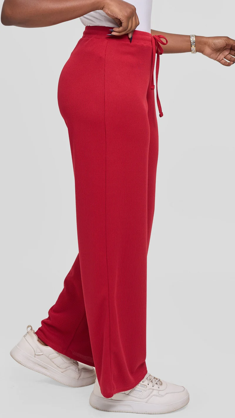 Vivo Ria Drawstring Pants in Stretch Rib - Dark Red