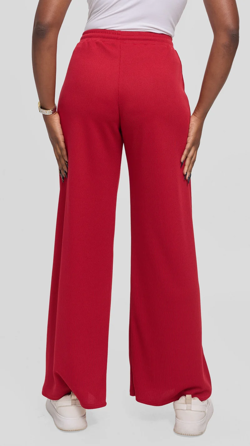 Vivo Ria Drawstring Pants in Stretch Rib - Dark Red
