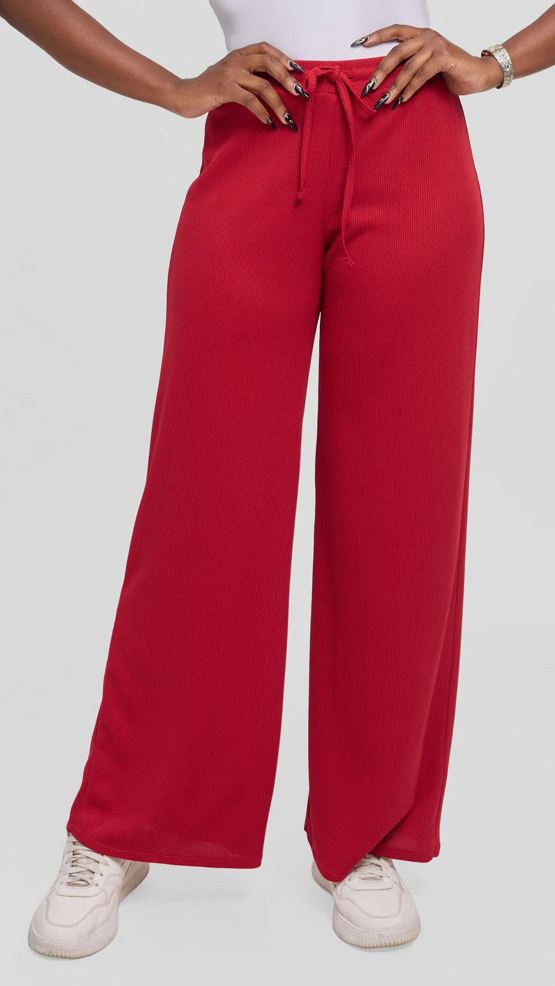 Vivo Ria Drawstring Pants in Stretch Rib - Dark Red