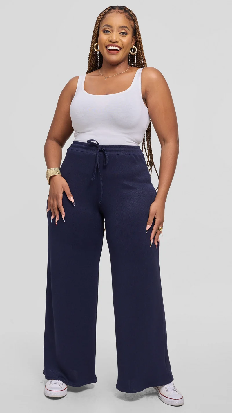 Vivo Ria Drawstring Pants in Stretch Rib - Navy