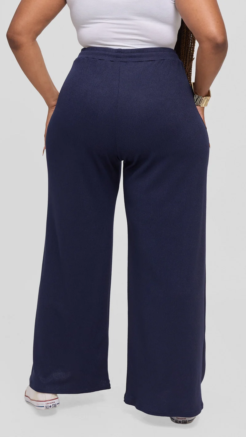 Vivo Ria Drawstring Pants in Stretch Rib - Navy