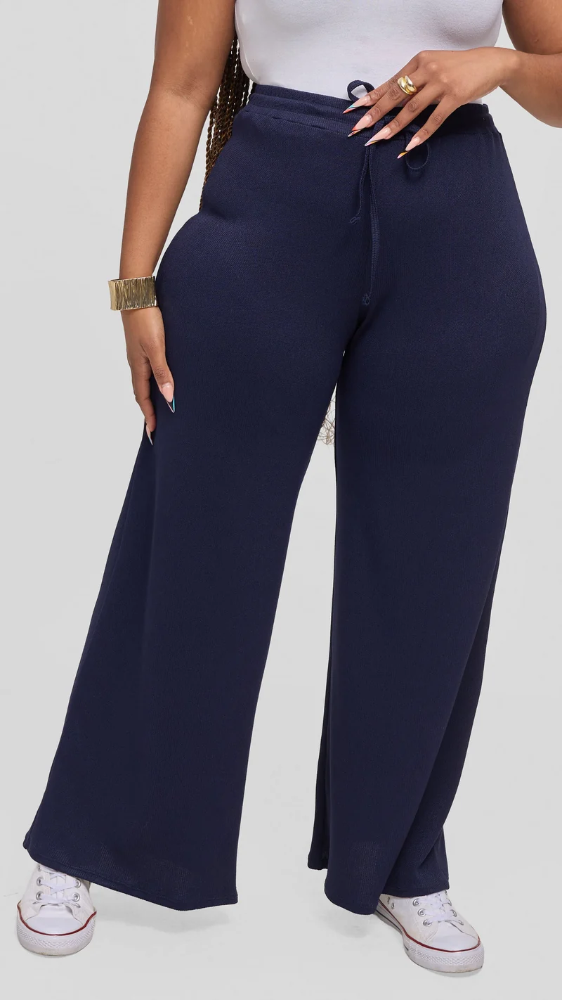 Vivo Ria Drawstring Pants in Stretch Rib - Navy