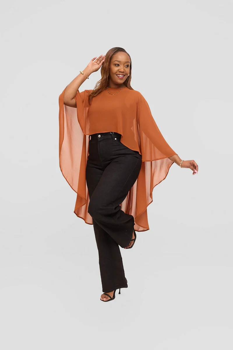 Inroses Monaco Short Kimono Top - Brown