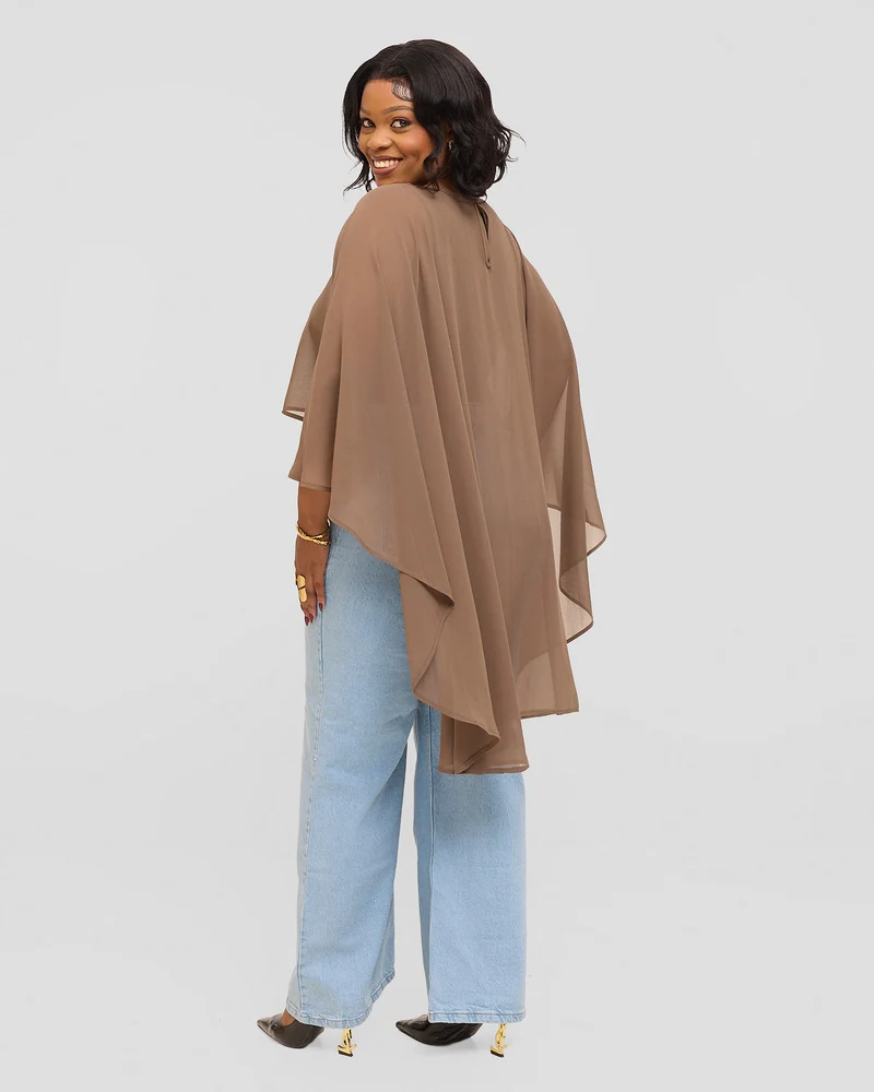 Inrose Monoco Short Kimono Top - Nude