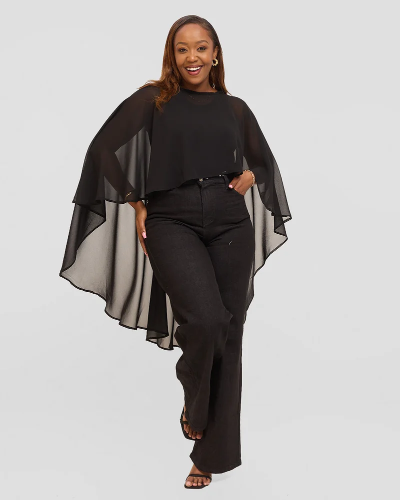 Inroses Monaco Short Kimono Top - Black