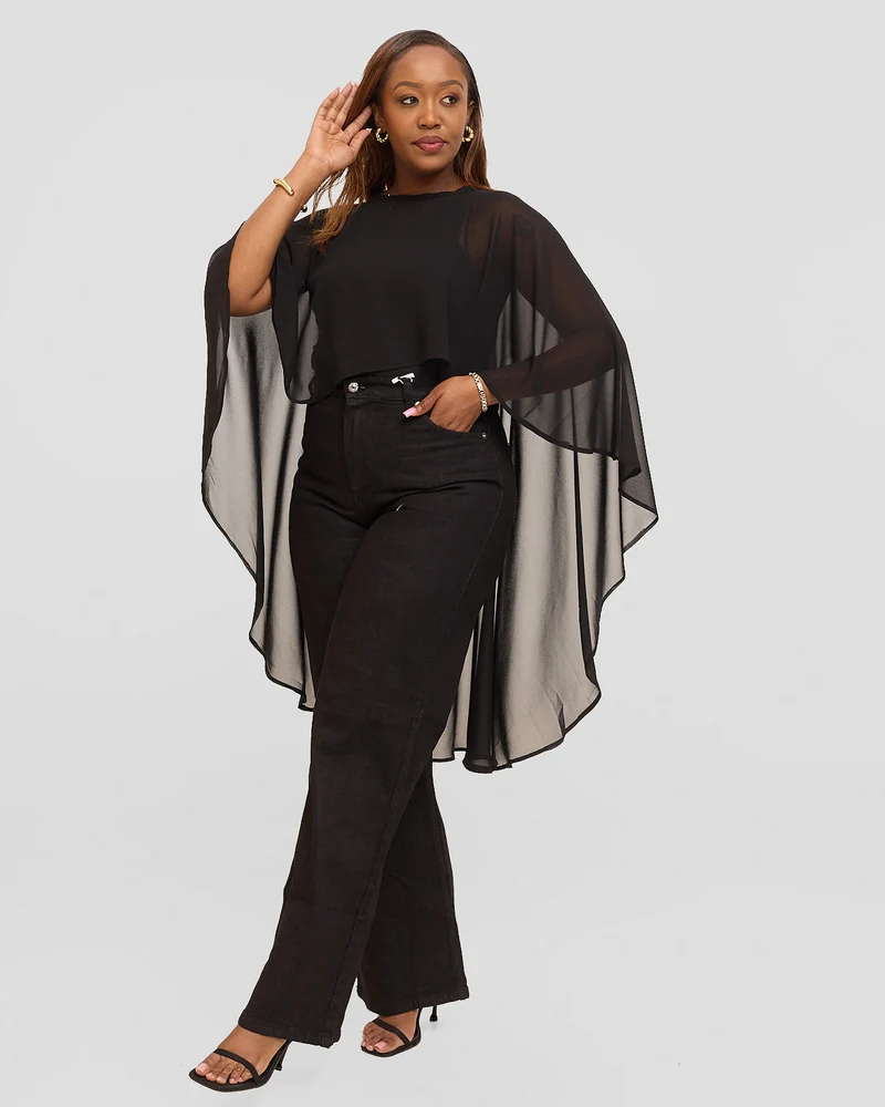 Inroses Monaco Short Kimono Top - Black