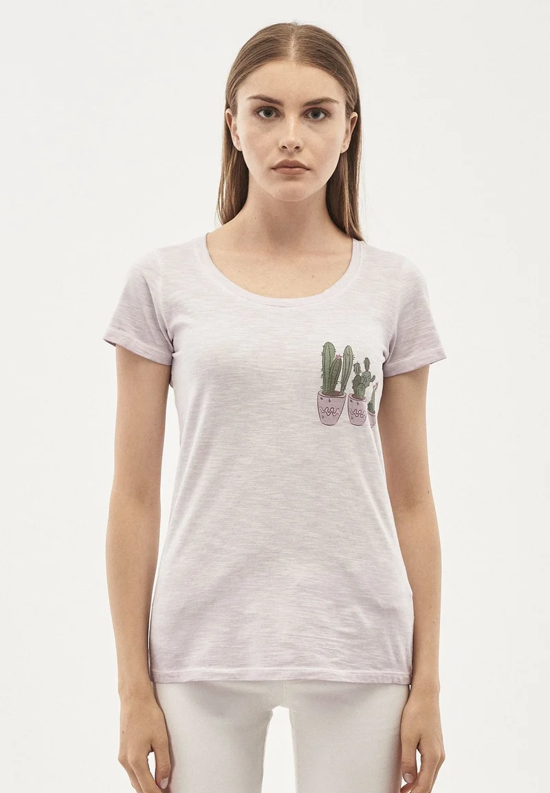 Garment Dyed T-Shirt aus Bio-Baumwolle mit Kaktus-Print