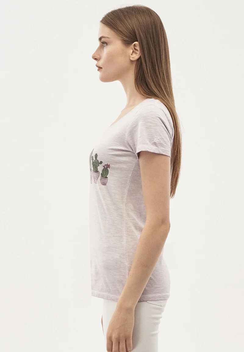 Garment Dyed T-Shirt aus Bio-Baumwolle mit Kaktus-Print