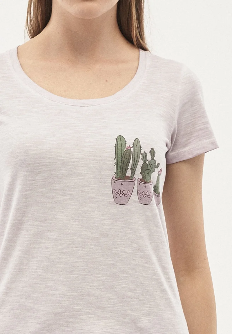 Garment Dyed T-Shirt aus Bio-Baumwolle mit Kaktus-Print