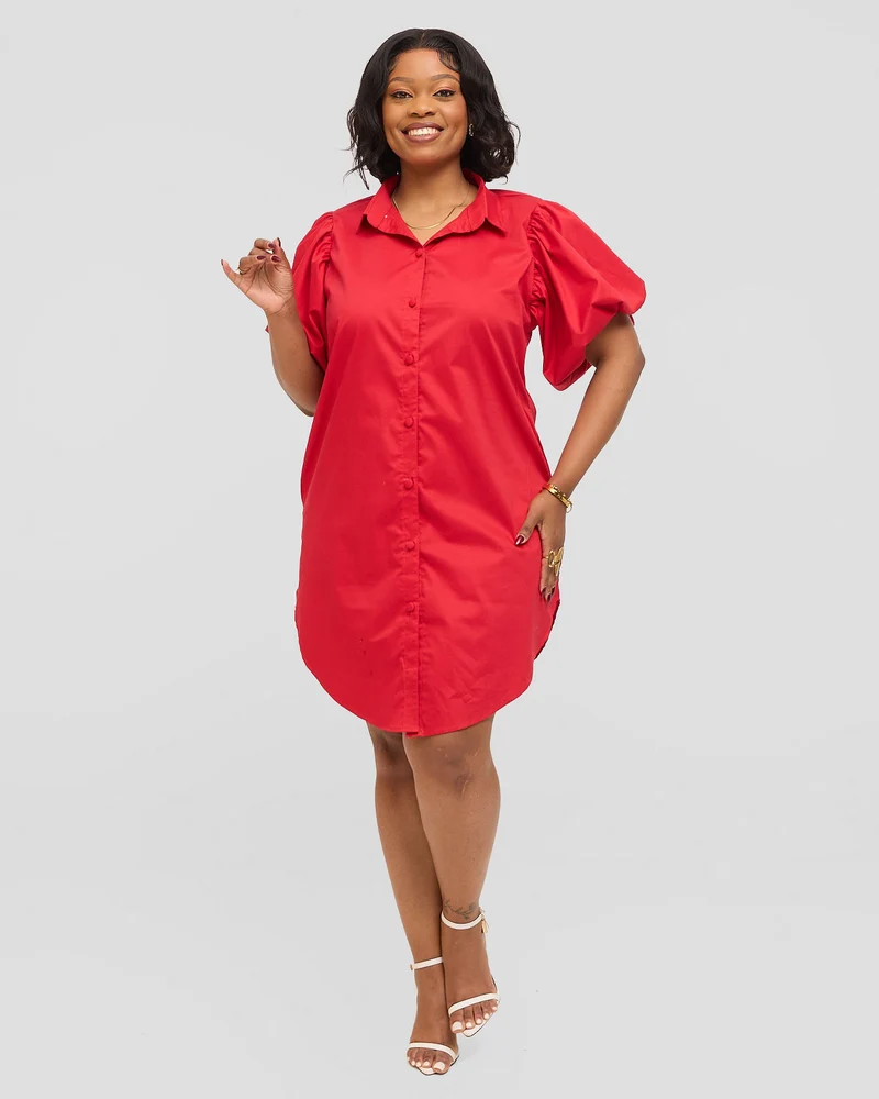 Inroses Butterfly Shirt Dress - Red