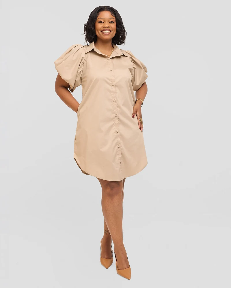 Inroses Butterfly Shirt Dress - khaki / Beige