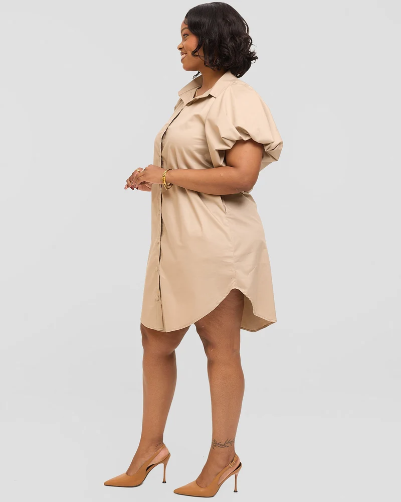 Inroses Butterfly Shirt Dress - khaki / Beige
