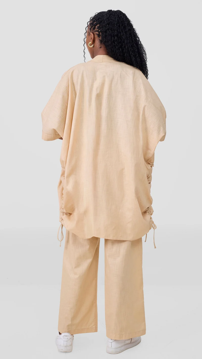 Safari by Vivo Zehra Embroidered Linen Kimono - Beige