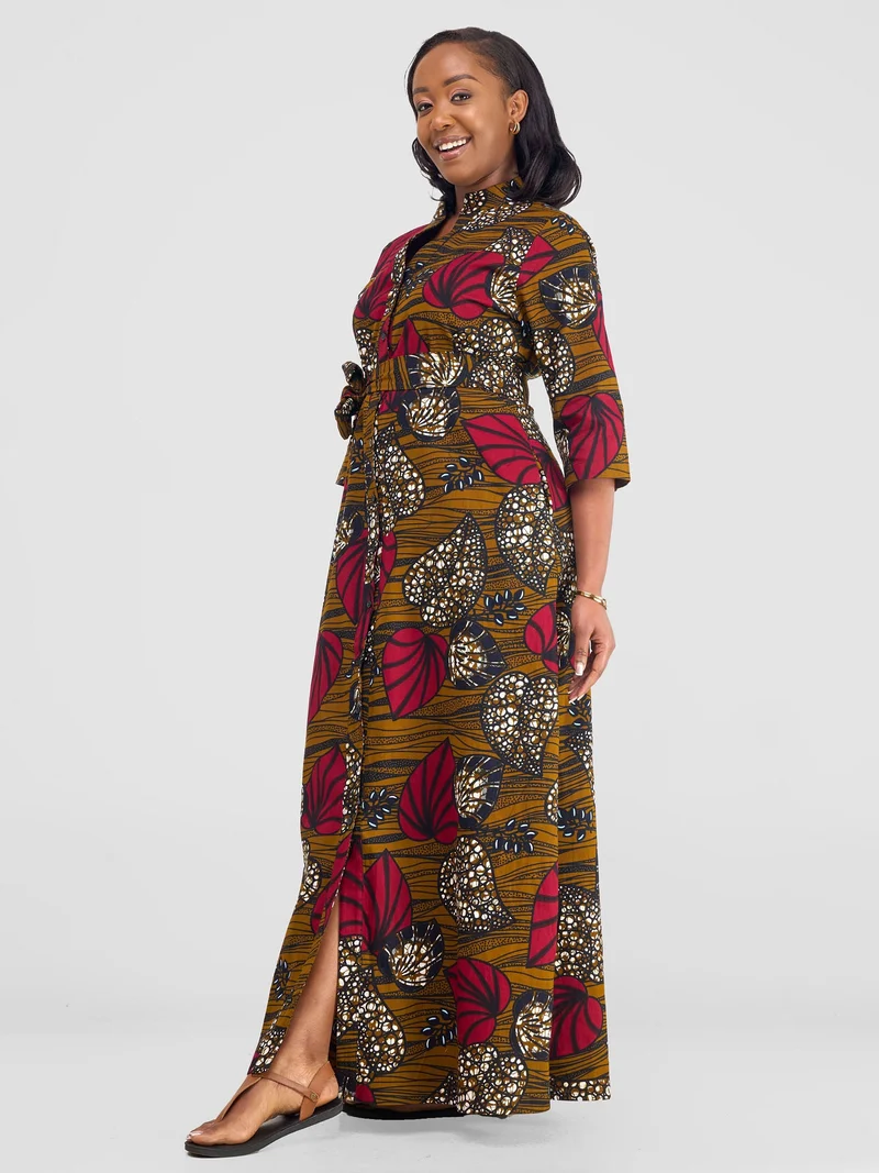 Safari by Vivo Kitenge 3/4 sleeve Maxi Dress - Sipo Print