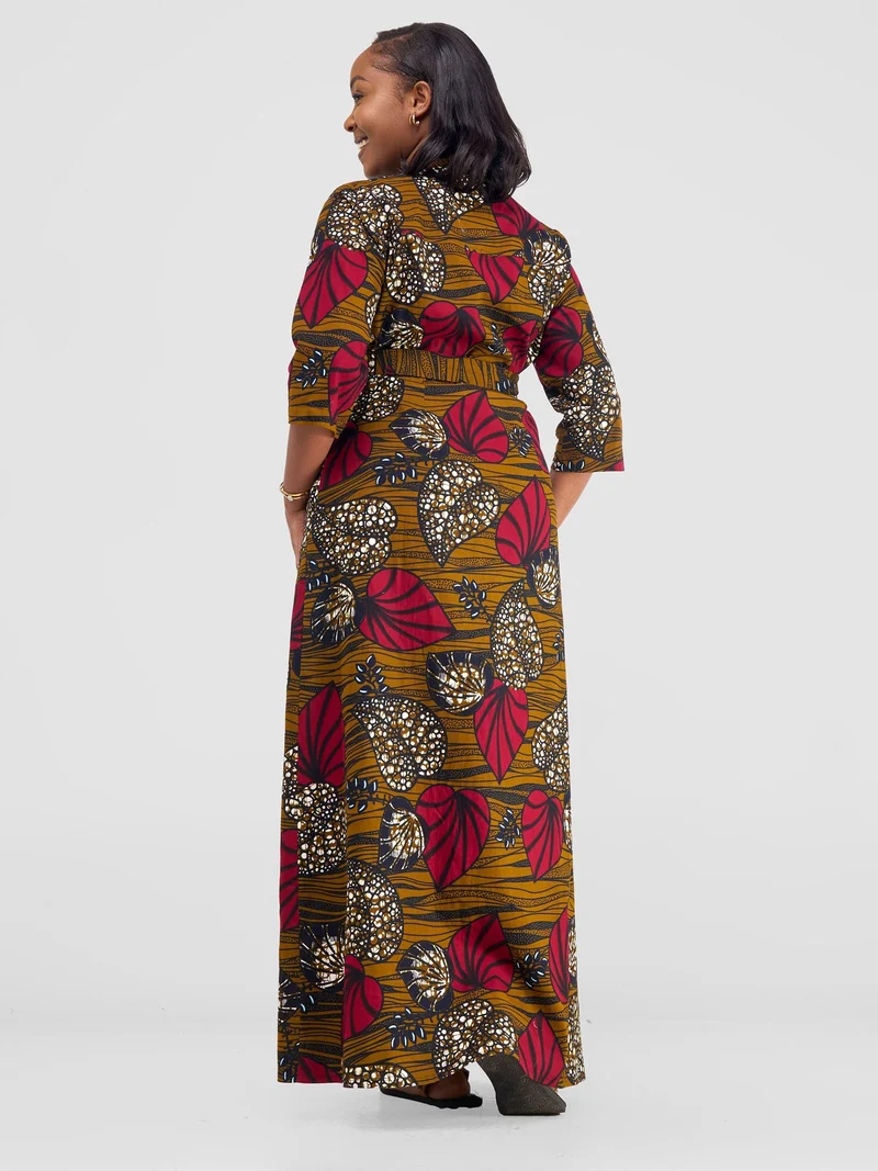 Safari by Vivo Kitenge 3/4 sleeve Maxi Dress - Sipo Print