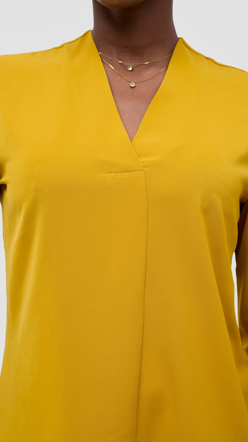 Vivo Ajani V-Neck Top in Crepe - Mustard