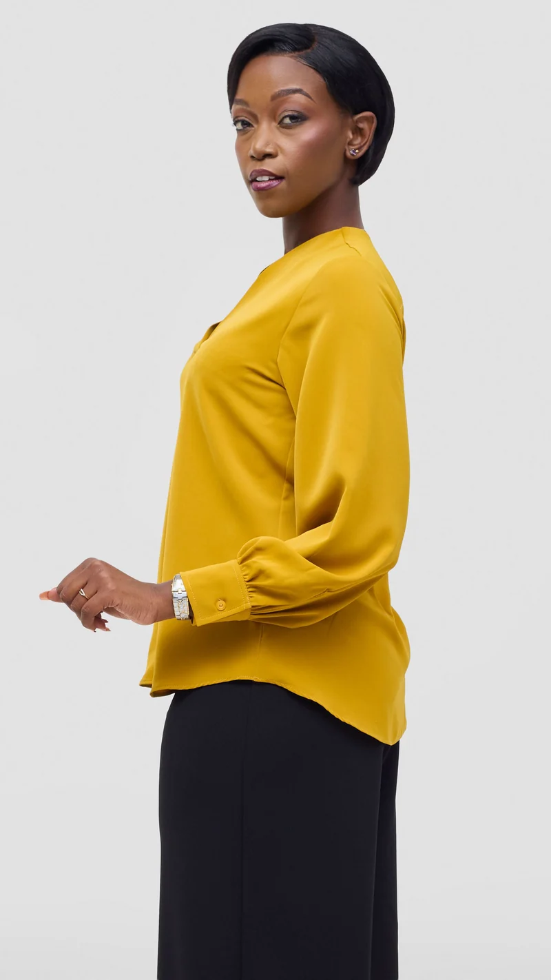Vivo Ajani V-Neck Top in Crepe - Mustard