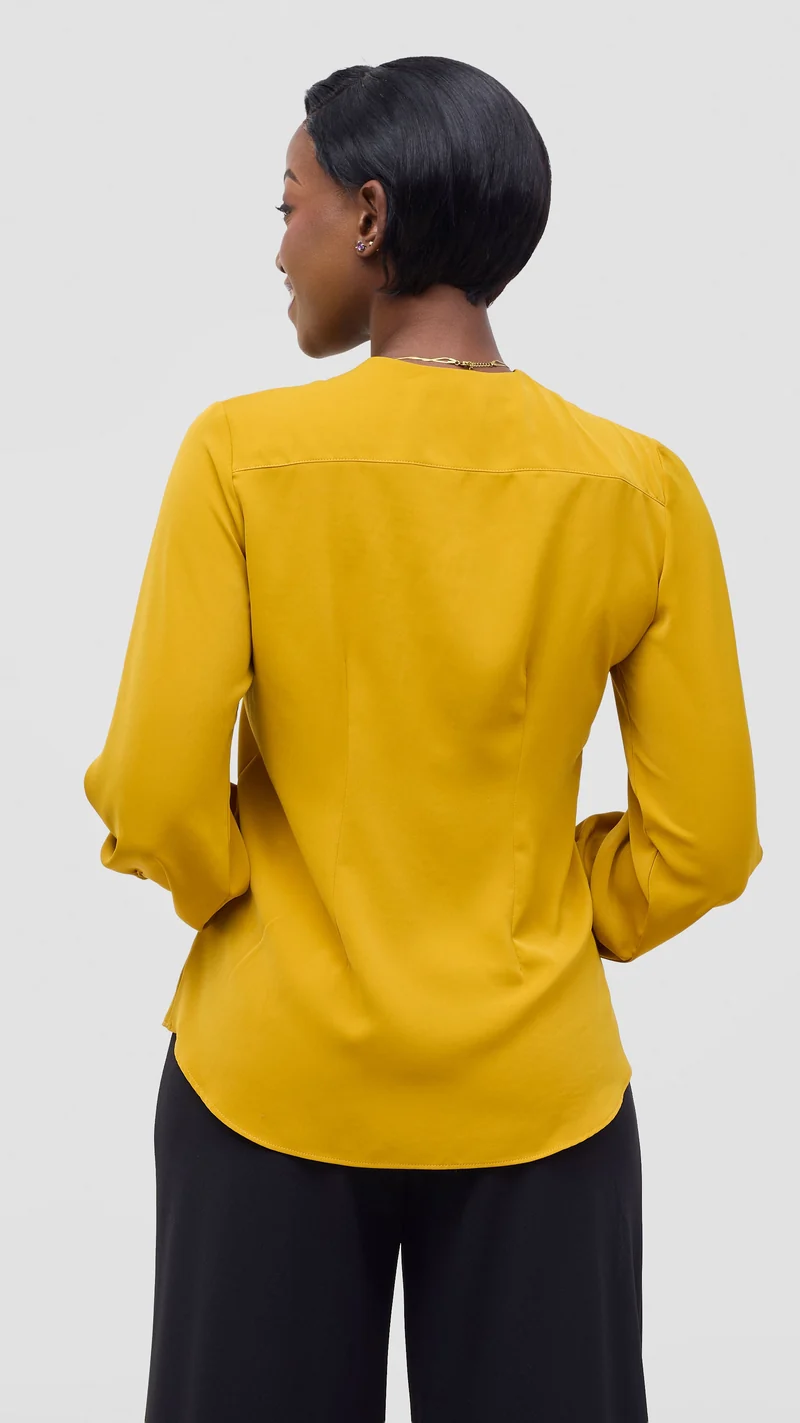 Vivo Ajani V-Neck Top in Crepe - Mustard