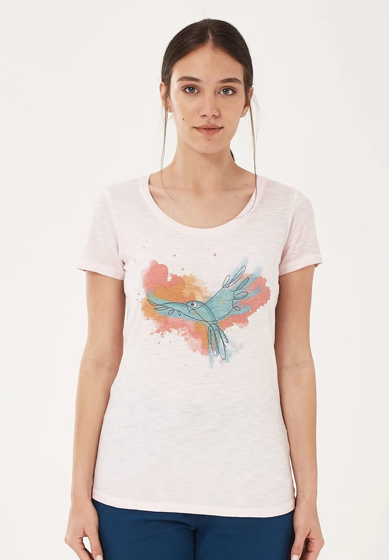 Garment Dyed T-Shirt aus Bio-Baumwolle mit Vogel-Print