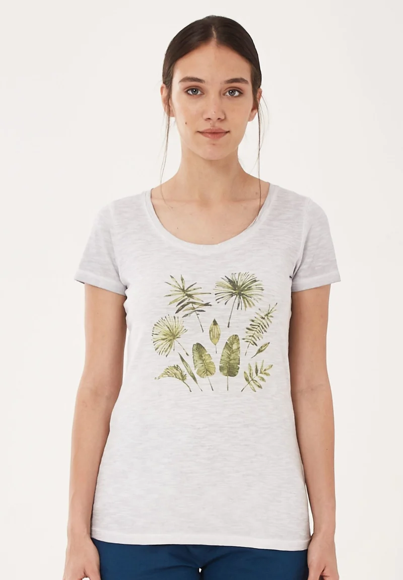 Garment Dyed T-Shirt aus Bio-Baumwolle mit Blatt-Print