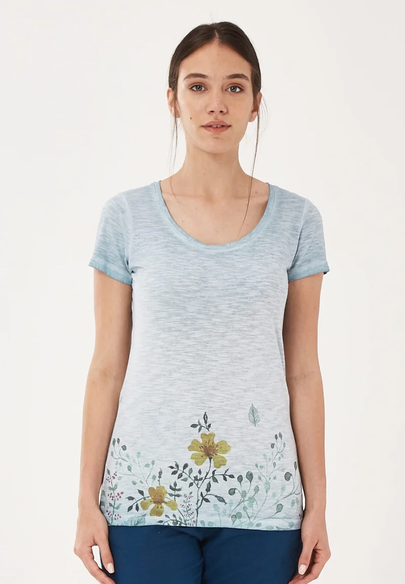 Garment Dyed T-Shirt aus Bio-Baumwolle mit Blumen-Print
