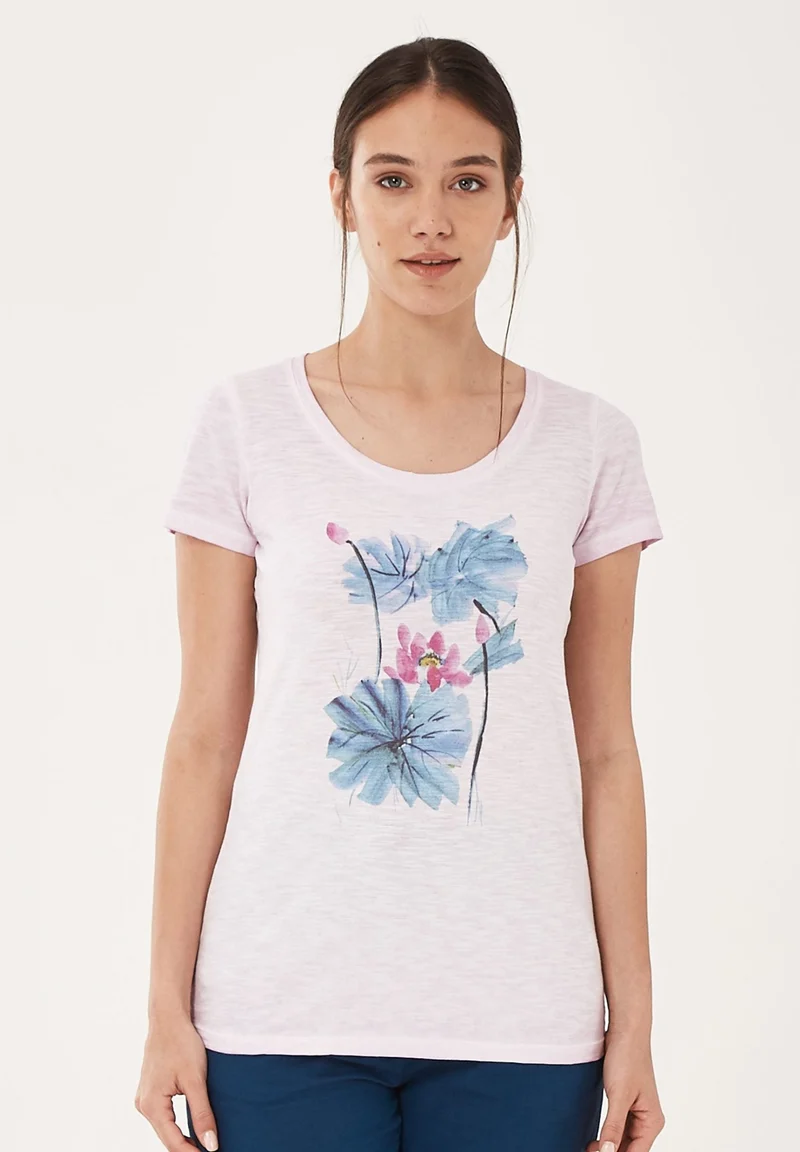 Garment Dyed T-Shirt aus Bio-Baumwolle mit Blumen-Print
