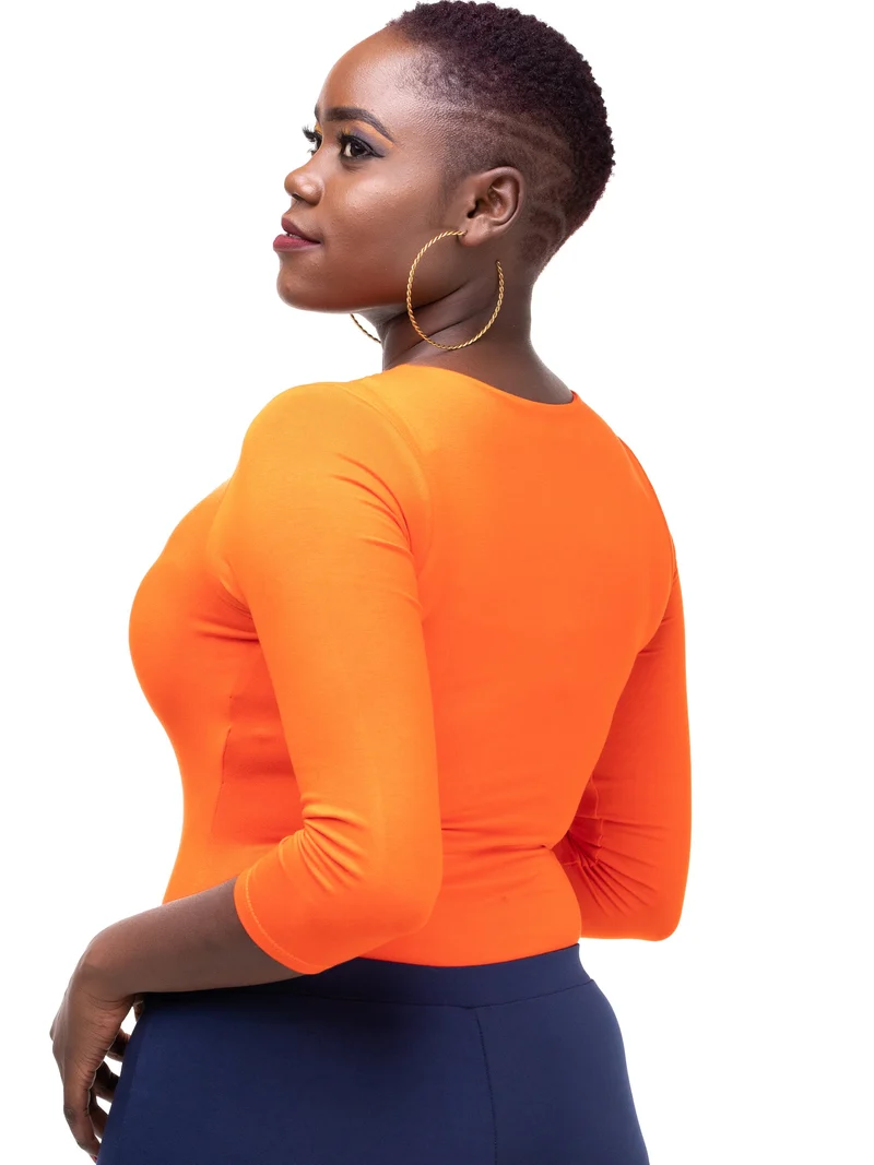 Vivo Basic 3/4 Sleeved Double Layered Bodysuit - Orange