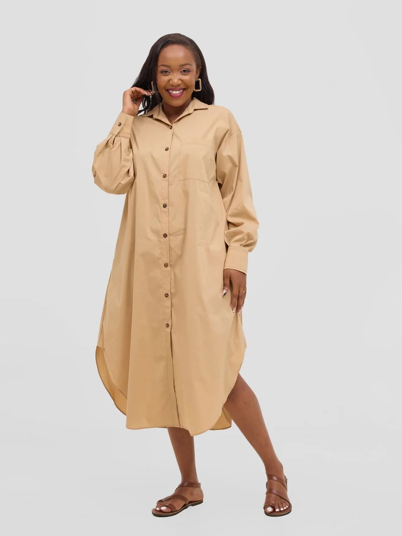 Safari by Vivo Mansi Bishop Sleeve Shacket - Taupe