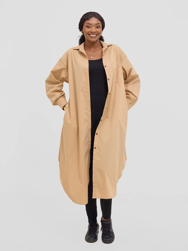 Safari by Vivo Mansi Bishop Sleeve Shacket - Taupe